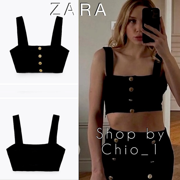 Zara Tops - Zara Black Crop Top with Gold Buttons